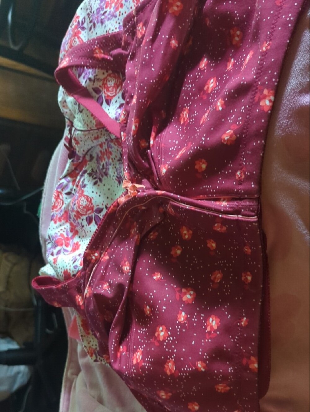 Bras3pack;Pink Solid,Floral,Dark Red Floral,3 Bras,New,3 Pak Back FastenerCotton - Picture 3 of 16